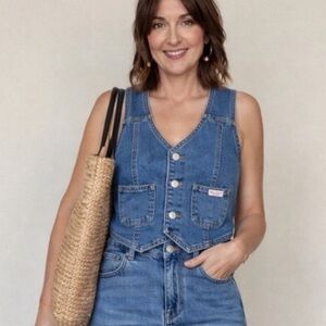 [L] Levi’s Vest Denim Women’s Large Blue Button Front Jean Western